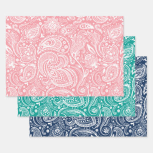 White vintage paisley patterns wrapping paper sheet