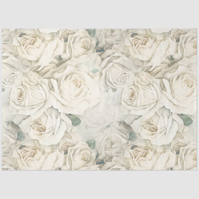 White Vintage Roses Tissue Paper (Front)