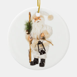 WHITE VINTAGE SANTA CHRISTMAS ORNAMENT