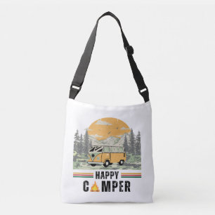 White Vintage Sunrise Mountain Camper Van Crossbody Bag