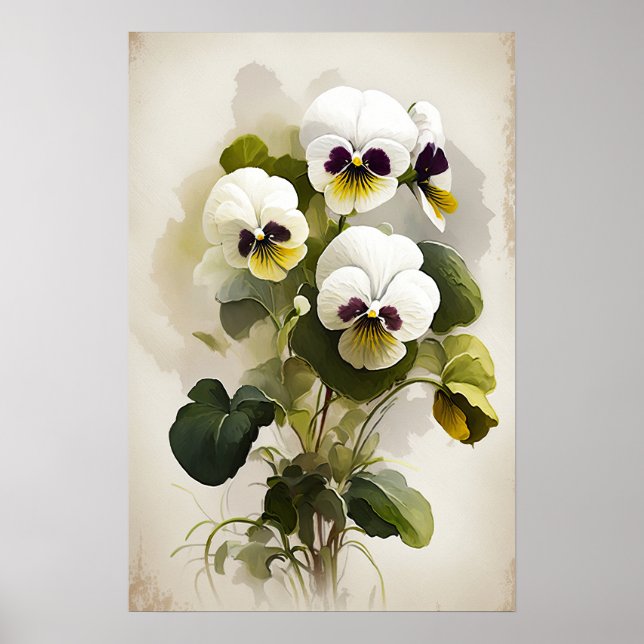 White Violas Flower Art Print Poster (Front)