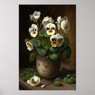 White Violas Flower Art Print Poster