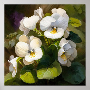 White Violas Flower Art Print Poster