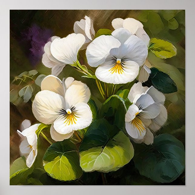 White Violas Flower Art Print Poster (Front)