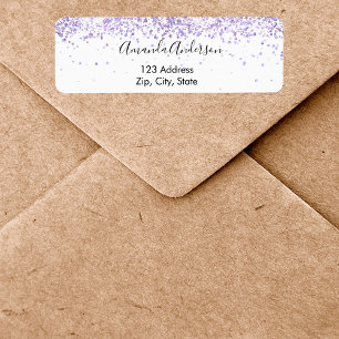 White violet glitter glamourous return address label