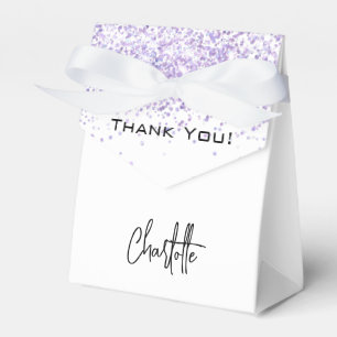 White violet glitter sparkles name thank you favour box