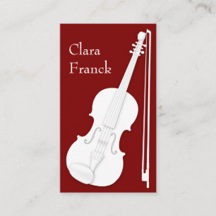 White Violin & Bow Elegant Scarlet String Player Business Card