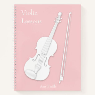 White Violin & Bow Music Student Rose Pink Custom Notebook