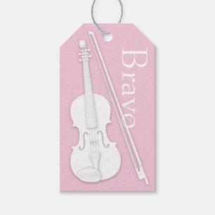 White Violin & Bow Pink Musical Occasion Custom Gift Tags