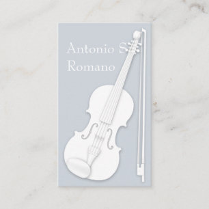 White Violin & Bow Slate Grey String Player Business Card