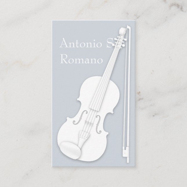White Violin & Bow Slate Grey String Player Business Card (Front)