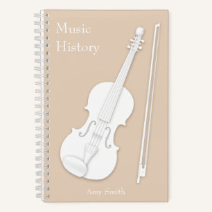 White Violin or Viola Beige Custom Musical Notebook