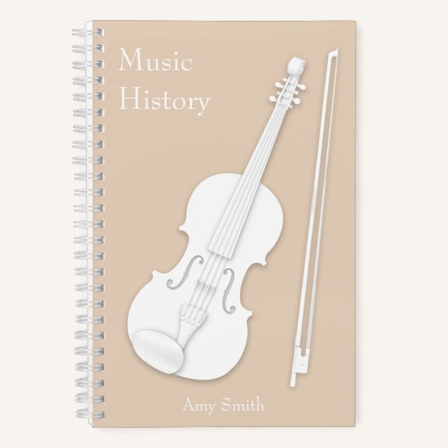 White Violin or Viola Beige Custom Musical Notebook (Front)