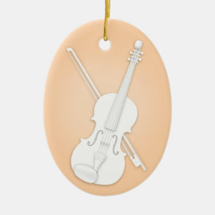 White Violin or Viola with Bow Orange Musical Ceramic Ornament
