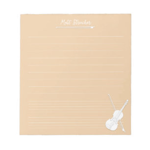 White Violin Personalised Music Lesson Beige Notepad