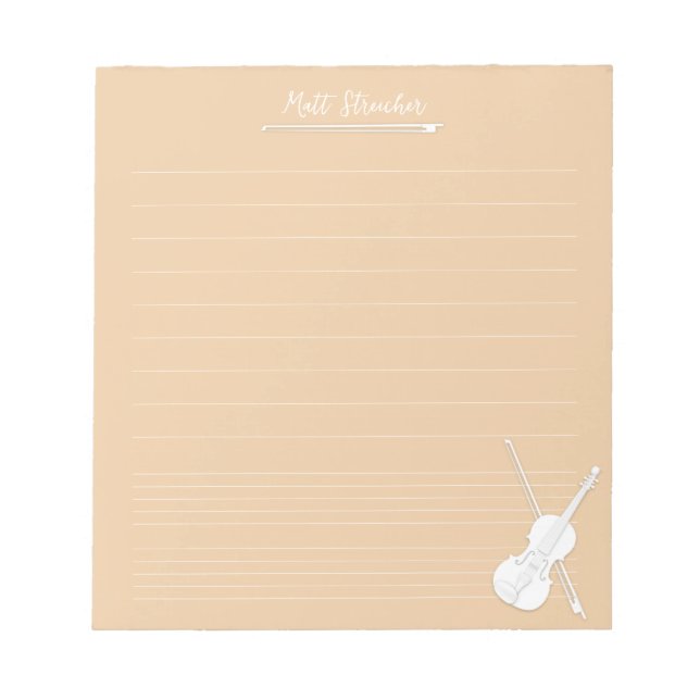 White Violin Personalised Music Lesson Beige Notepad (Front)