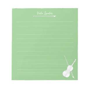 White Violin Personalised Music Lesson Pea Green Notepad