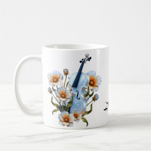 White Violin with Flowers – Elegant Music & Nature Coffee Mug