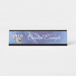 White Violin with Flowers – Elegant Music & Nature Desk Name Plate