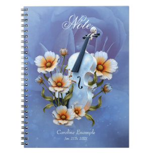 White Violin with Flowers – Elegant Music & Nature Notebook