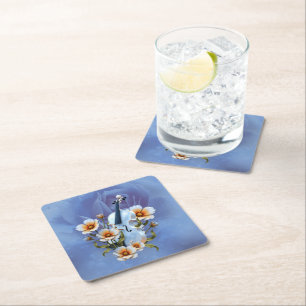 White Violin with Flowers – Elegant Music & Nature Square Paper Coaster