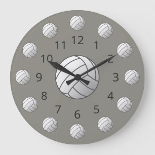 White Volleyball Atom with Numbers Large Clock