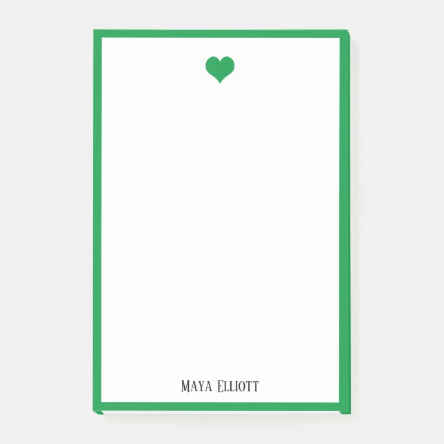 White w/ Bright Green Heart & Border + Name Post-it Notes (Front)