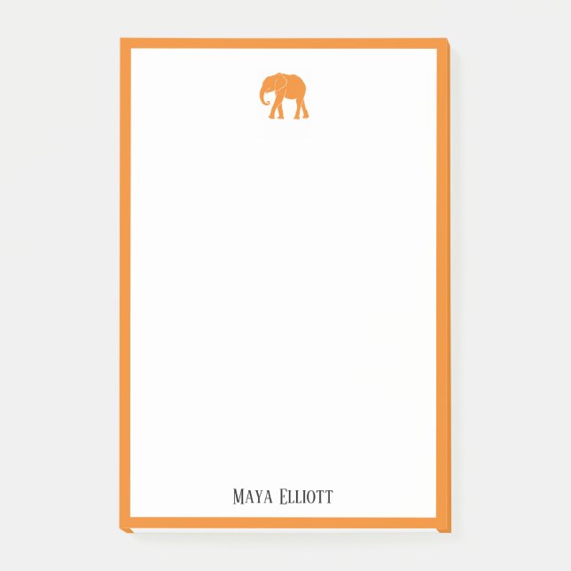 White w/ Bright Orange Elephant & Border + Name Post-it Notes (Front)