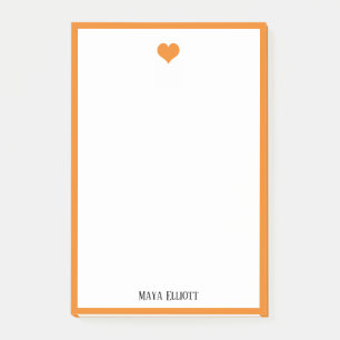 White w/ Bright Orange Heart & Border + Name Post-it Notes