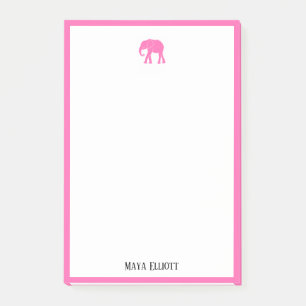 White w/ Bright Pink Elephant & Border + Name Post-it Notes