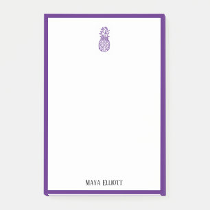 White w/ Bright Purple Pineapple & Border + Name Post-it Notes