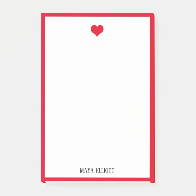 White w/ Bright Red Heart & Border + Name Post-it Notes (Front)