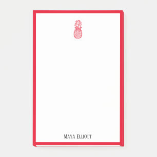 White w/ Bright Red Pineapple & Border + Name Post-it Notes