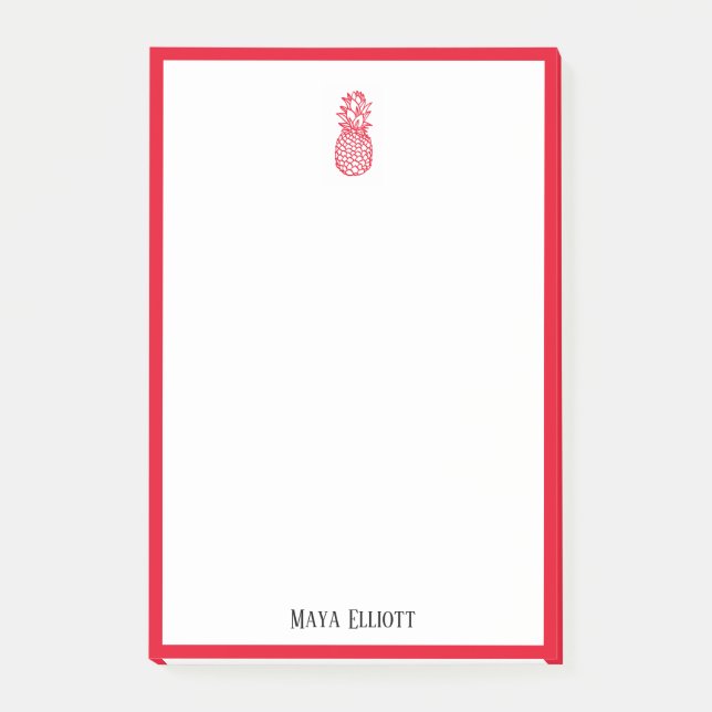 White w/ Bright Red Pineapple & Border + Name Post-it Notes (Front)