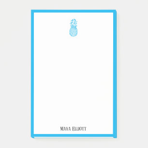 White w/ Bright Sky Blue Pineapple & Border + Name Post-it Notes