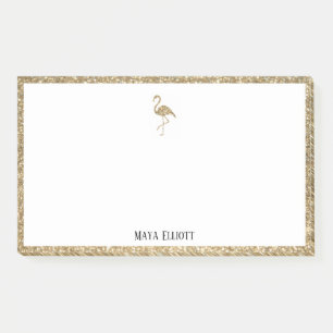 White w/ Gold Glitter Flamingo & Border + Name Post-it Notes