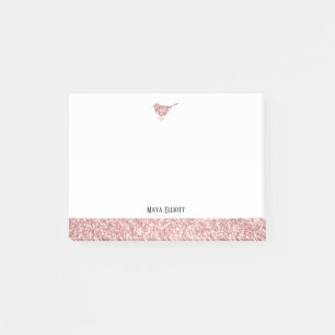 White w/ Rose Gold Faux Glitter Bird & Border Post-it Notes
