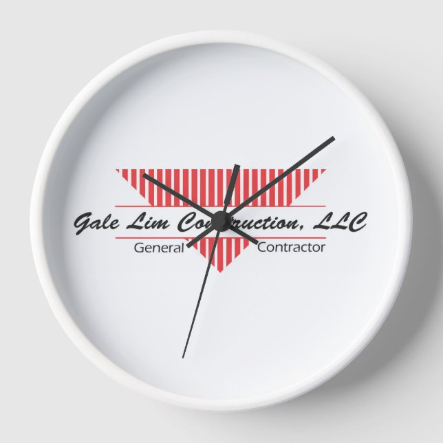 white wall clock with no numbers with company logo (Front)