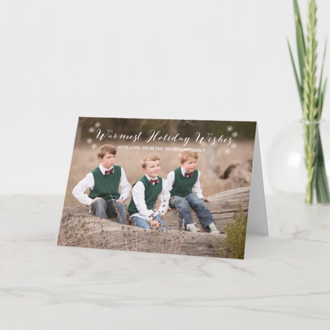 White Warmest Holiday Wishes Photo Greeting Card (Front)