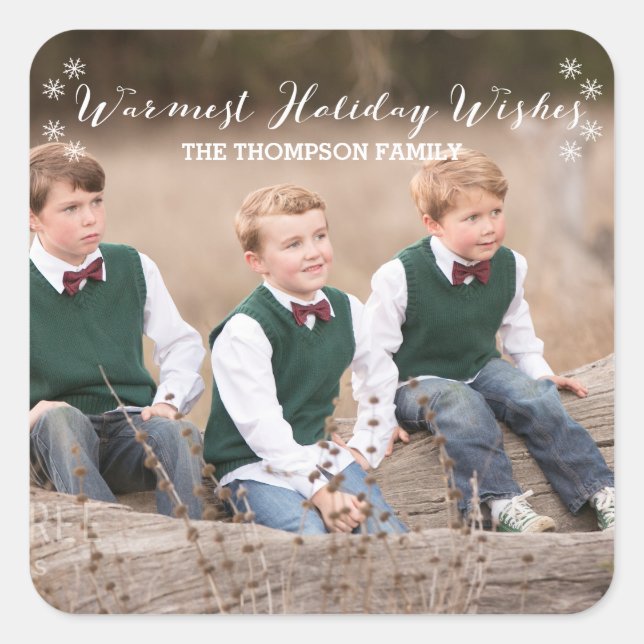 White Warmest Holiday Wishes Photo Stickers (Front)