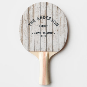 White Wash Wooden Vintage Seaside Family Name Ping Pong Paddle
