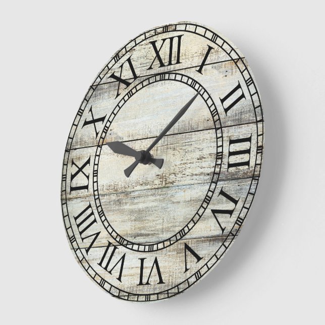 White Washed Barn Wood Wall Large Clock (Angle)