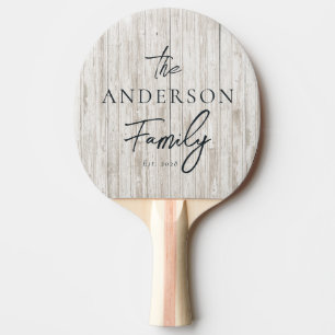 White Washed Wood Hand Written Family Name Ping Pong Paddle