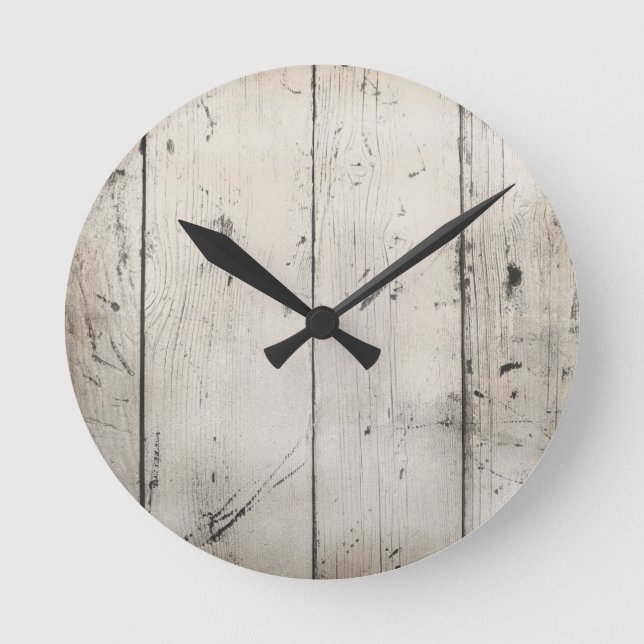 WHITE-WASHED WOOD TEXTURED GRAIN BACKGROUNDS WALLP ROUND CLOCK (Front)