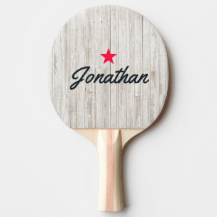 White Washed Wood Vintage Star Signature Ping Pong Paddle