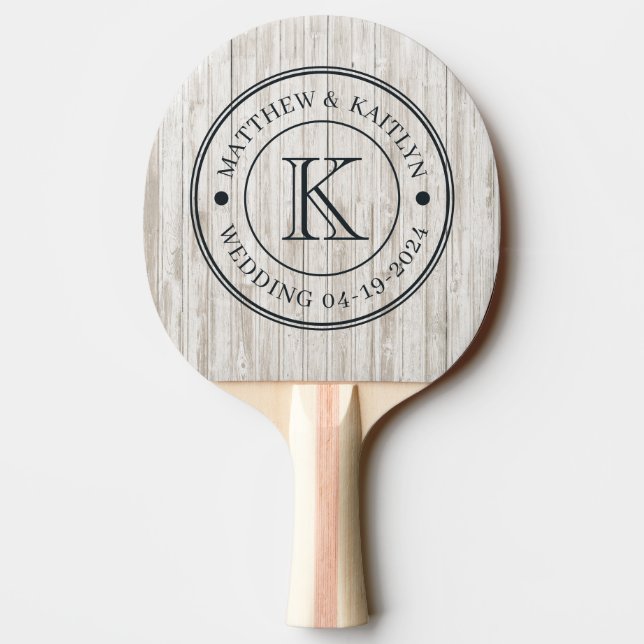 White Washed Wood  Wedding Monogram Ping Pong Paddle (Back)