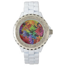 White Watch w/ Multi-Coloured Flowers