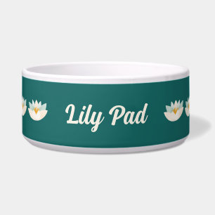 White Water Lilies on Teal with Name Cat or Dog -