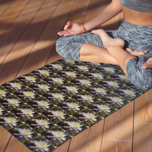 White Water Lily Floral Yoga Mat (In Situ (Person on Mat))