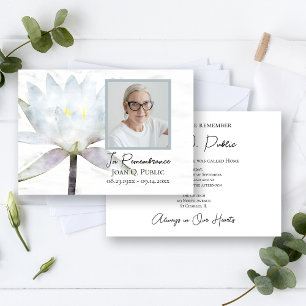 White Water Lily Flower Death Anniversary Memorial Invitation